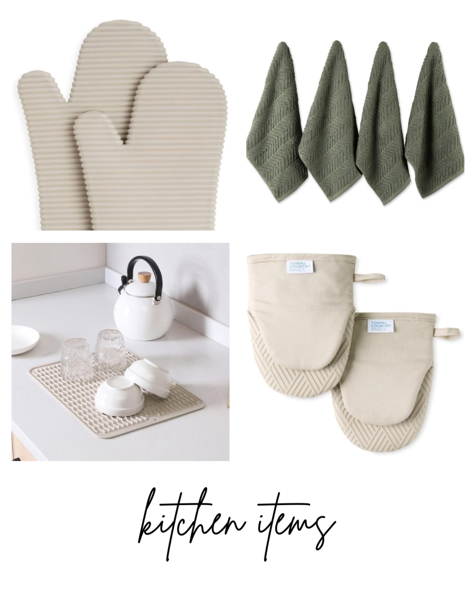 Super cute kitchen essentials. I love the darker green dish towel. These oven mitts are also really cute. I love the silicone dish mat instead of the drying pad and trying rack  

#LTKFindsUnder50 #LTKFamily #LTKHome