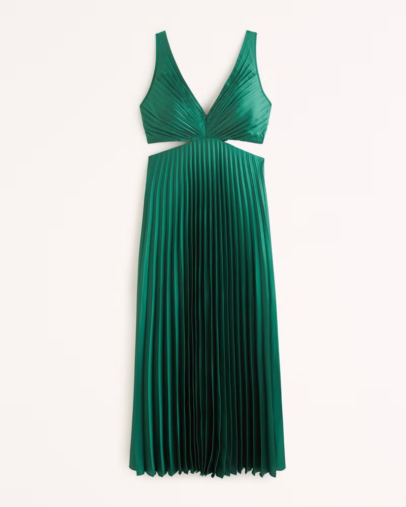 Satin Pleated Cutout Maxi Dress | Abercrombie & Fitch (US)