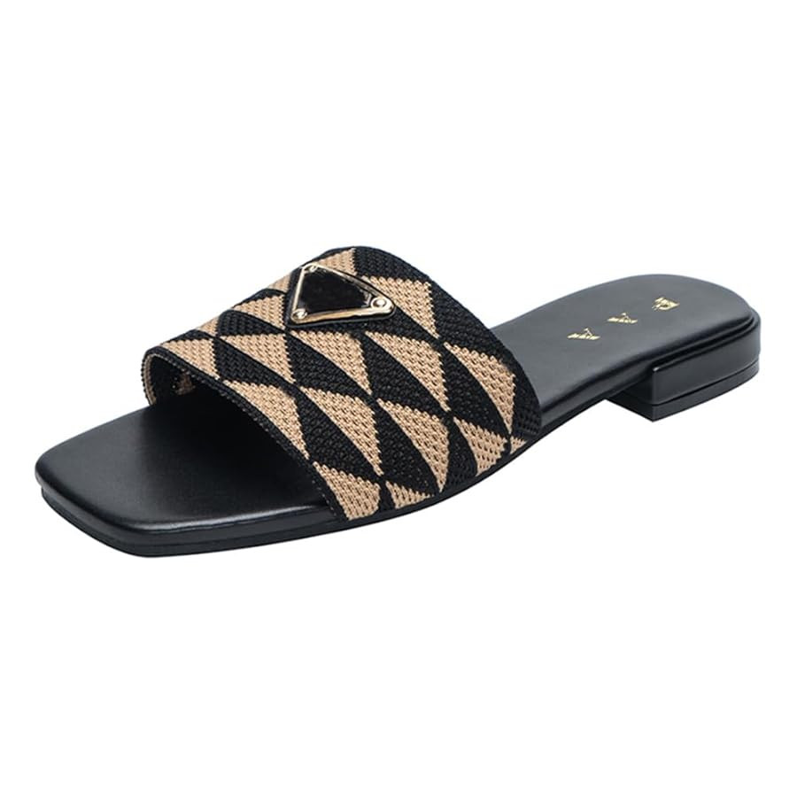 Womens Embroidered Slides Summer Flat Sandals Open Toe Fashion Slide Casual Beach Flats Sandals | Amazon (US)