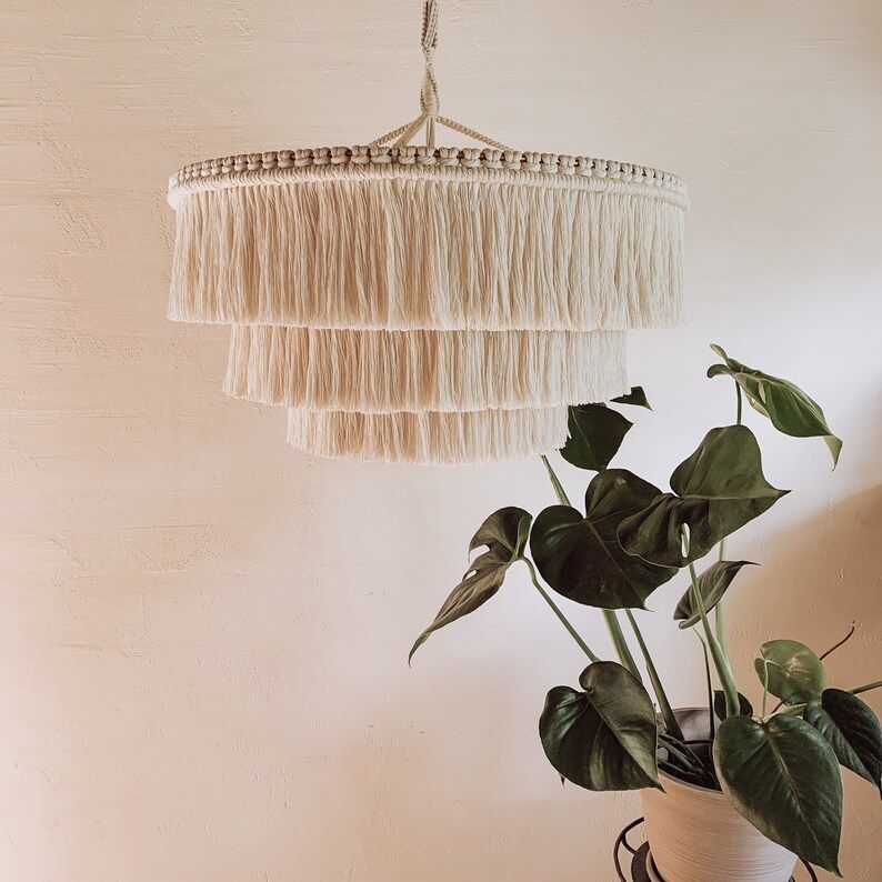 Boho light. Fringe Chandelier Tassel Lamp Shade 57 cm width | Etsy | Etsy (US)