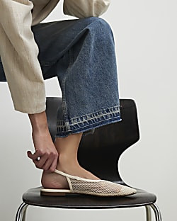 Cream Mesh Pointed Sling Back Shoes | River Island UK & IE