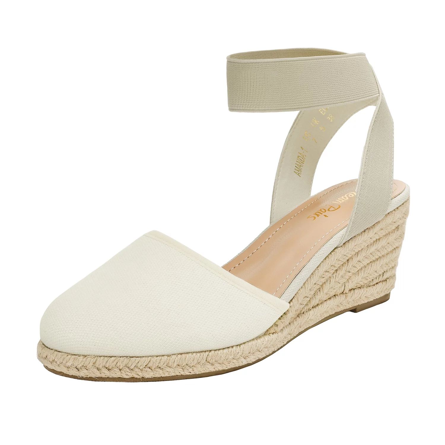 Dream Pairs Women's Comfort Elastic Ankle Strap Shoes Espadrilles Wedge Sandals Amanda-1 Beige/Wh... | Walmart (US)