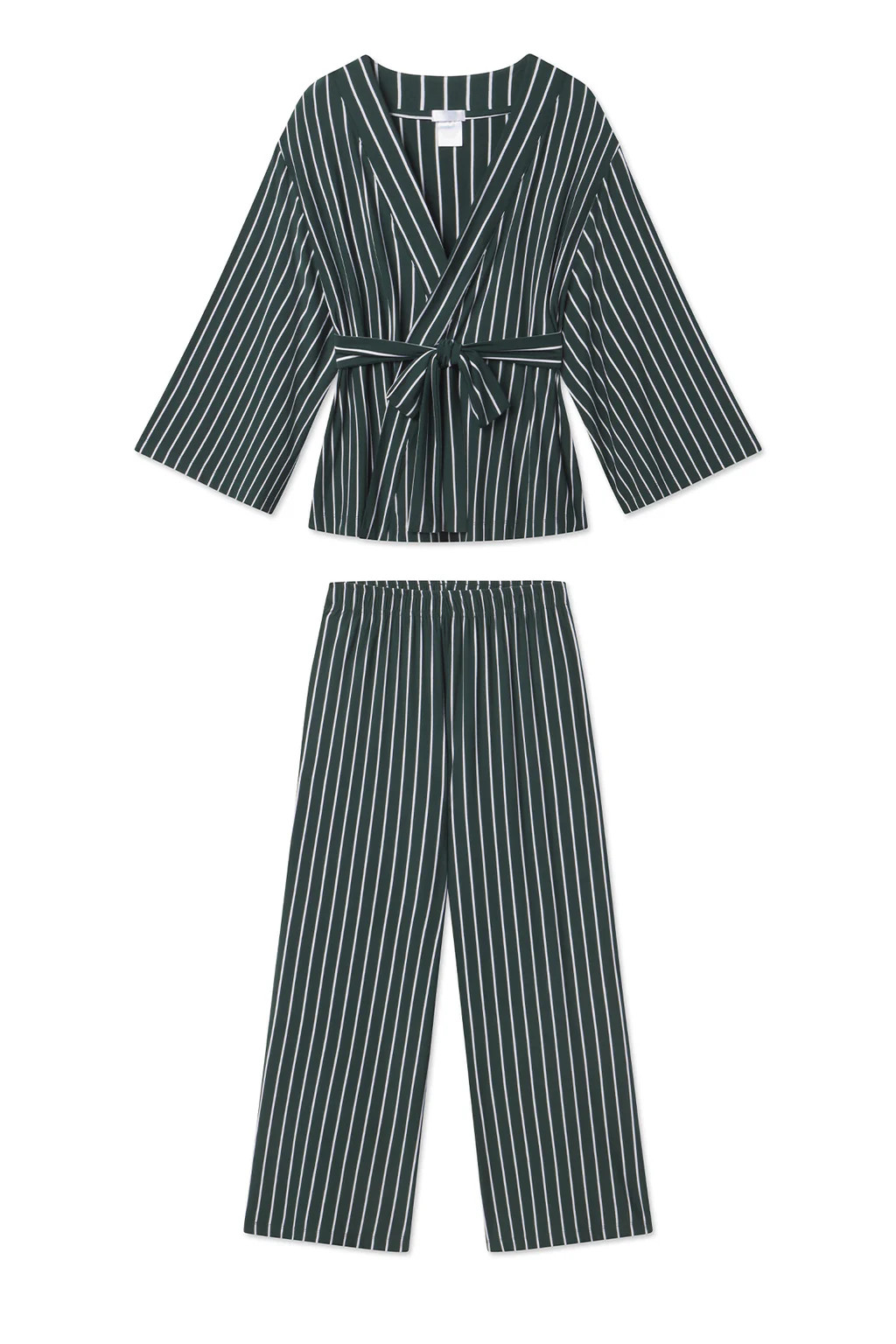 DreamKnit Kimono Pajama Set in Conifer Stripe | Lake Pajamas