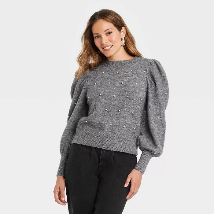 Women's Crewneck Embellished Pullover Sweater - A New Day™ | Target