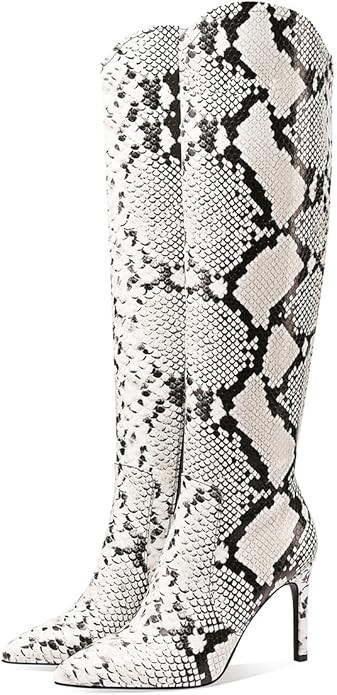 JANSEVEN Snakeskin Knee High Boots for Women Snake Skin Tall Boot with Stiletto High Heel Python ... | Amazon (US)