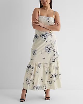 Floral Print Square Neck Tiered Poplin Maxi Dress | Express