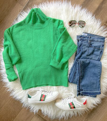 💚I’m a sucker for this green!! This sweater is so cute. Has a slightly longer hem in the back which makes it great for leggings. And these raw hem jeans are quickly becoming a fav!
*Fit Tip- sweater wearing a small and jeans I got a size 4. For reference I’m 5’2, 128lbs and a 34D.

#falloutfits #fallstyle #fallfashion #targetstyle #jeanoutfit #casualoutfit #casualfalloutfit #gucci #guccisneakers #guccisunglasses #splurge 

#LTKshoecrush #LTKSeasonal #LTKover40