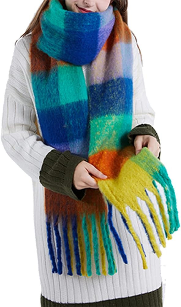 SHOHOKU Large Chunky Plaid Scarf Coloured Checked Oversized Scarf Tassel Soft Fall Winter Thick W... | Amazon (US)