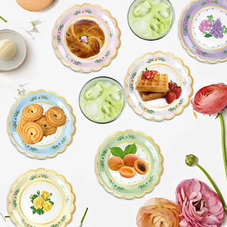 Floral Paper Plates, Flower Party Plates Floral Disposable Plates for Tea Party, Birthday Shower ... | Walmart (US)