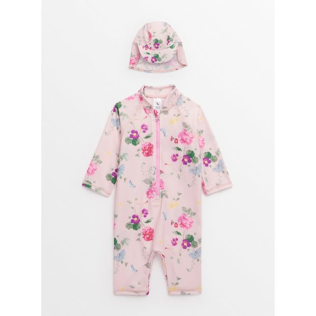 Buy Pink Floral Print Swimsuit & Keppi Hat 9-12 months | Swimwear | Tu | Tu Clothing