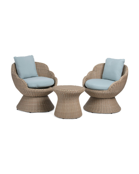 3pc Outdoor Wicker Swivel Chairs And Table Set | TJ Maxx