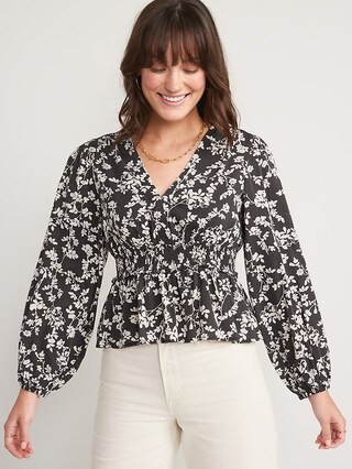 Puff-Sleeve Floral Smocked Peplum Blouse for Women | Old Navy (US)