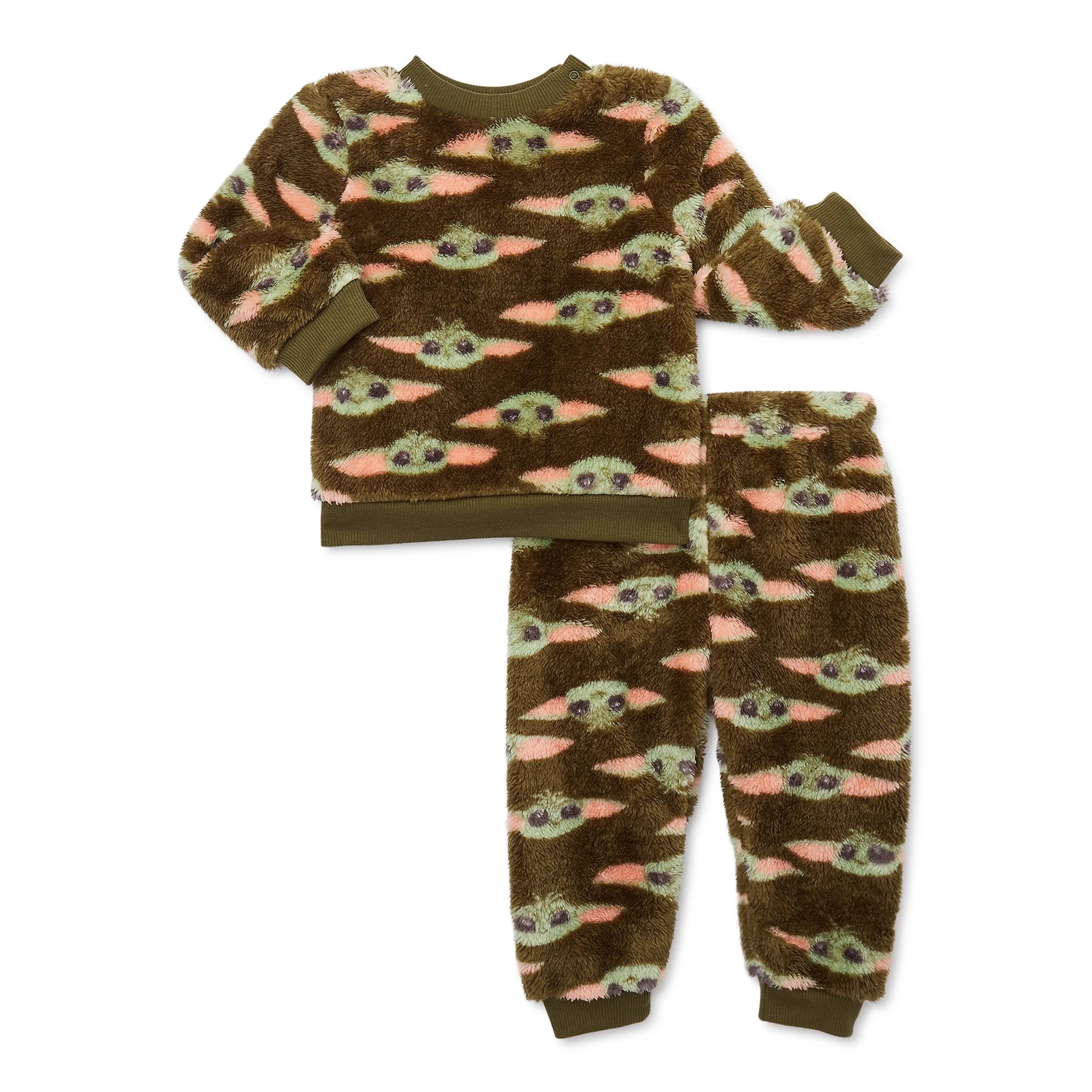 Star Wars The Mandalorian Baby Boys Baby Yoda Long Sleeve Top and Pants Faux Sherpa Set, 2-Piece,... | Walmart (US)