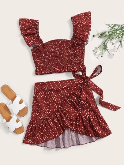 Speckled Smocked Crop Top & Mini Wrap Skirt Set
   
    SKU: swtwop07190311430
         
        ... | ROMWE