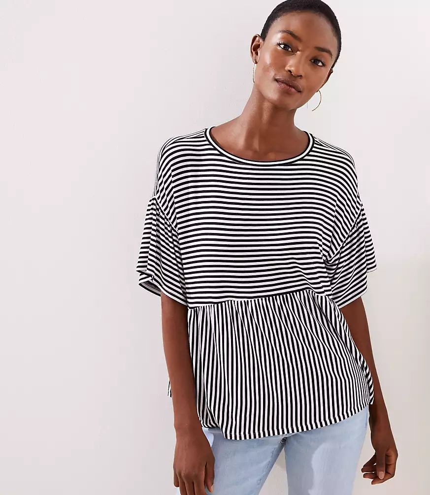 Petite Striped Peplum Flutter Tee | LOFT