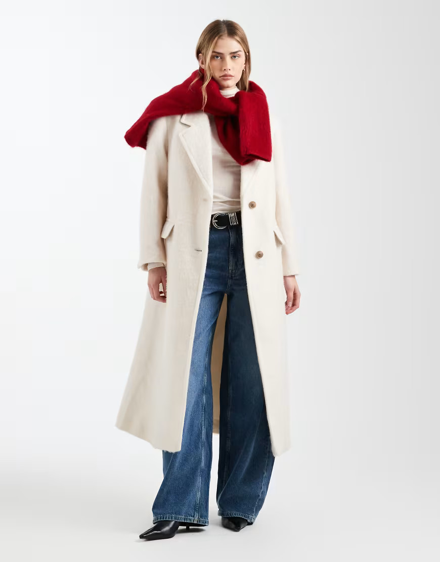 ASOS DESIGN premium brushed wool blend dad coat in cream-White | ASOS (Global)