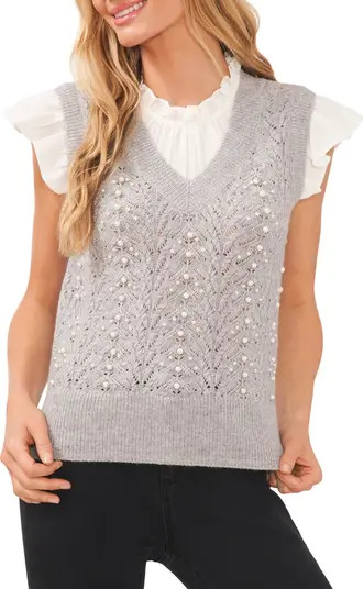 CeCe Imitation Pearl Pointelle Top | Nordstrom | Nordstrom
