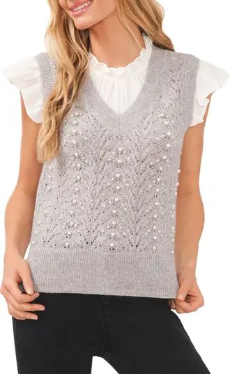 CeCe Imitation Pearl Pointelle Top | Nordstrom | Nordstrom