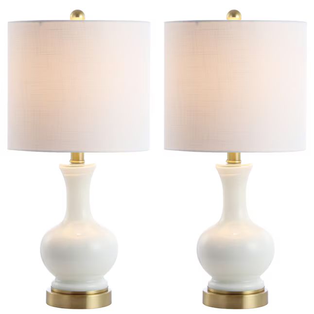 JONATHAN  Y Transitional 22-in White/Brass Gold Led; Rotary Socket Table Lamp with Linen Shade (S... | Lowe's