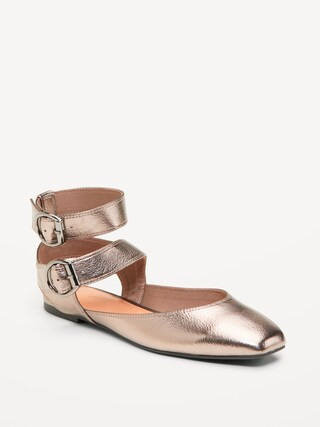 Faux-Leather Double Ankle-Strap Flats for Women | Old Navy (US)
