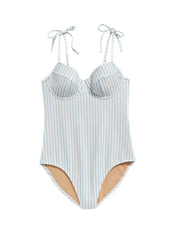 Tie-Shoulder Striped Seersucker Underwire One-Piece Swimsuit for Women | Old Navy (US)