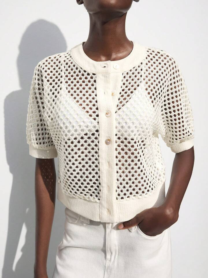Maija Button Front Open Knit Blouse | SHEIN