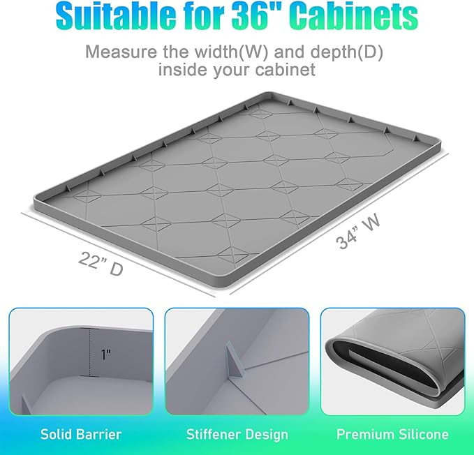 Under Sink Mats for Kitchen Waterproof, 34" × 22" Silicone Under Sink Liner Drip Tray, Cabinet P... | Amazon (US)