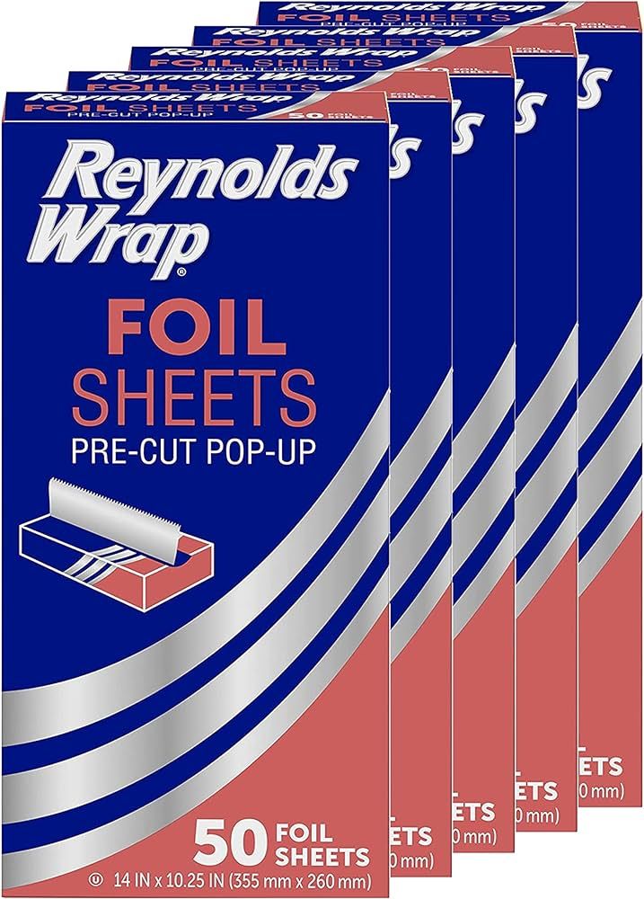 Reynolds Wrap Pre-Cut Pop-Up Aluminum Foil Sheets, 14 x 10.25 Inches, 50 Sheets (Pack of 5), 250 ... | Amazon (US)
