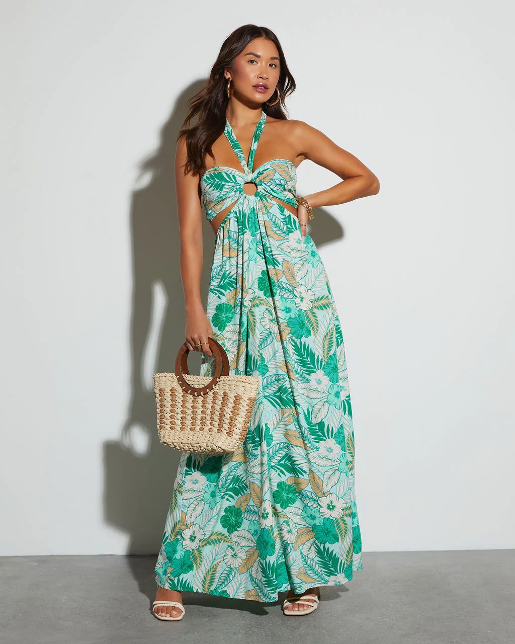 Moana Halter Tropical Print Maxi Dress | VICI Collection