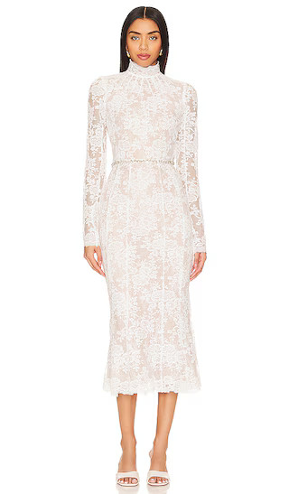 Greta Midi Dress in White Chantilly Lace | Revolve Clothing (Global)