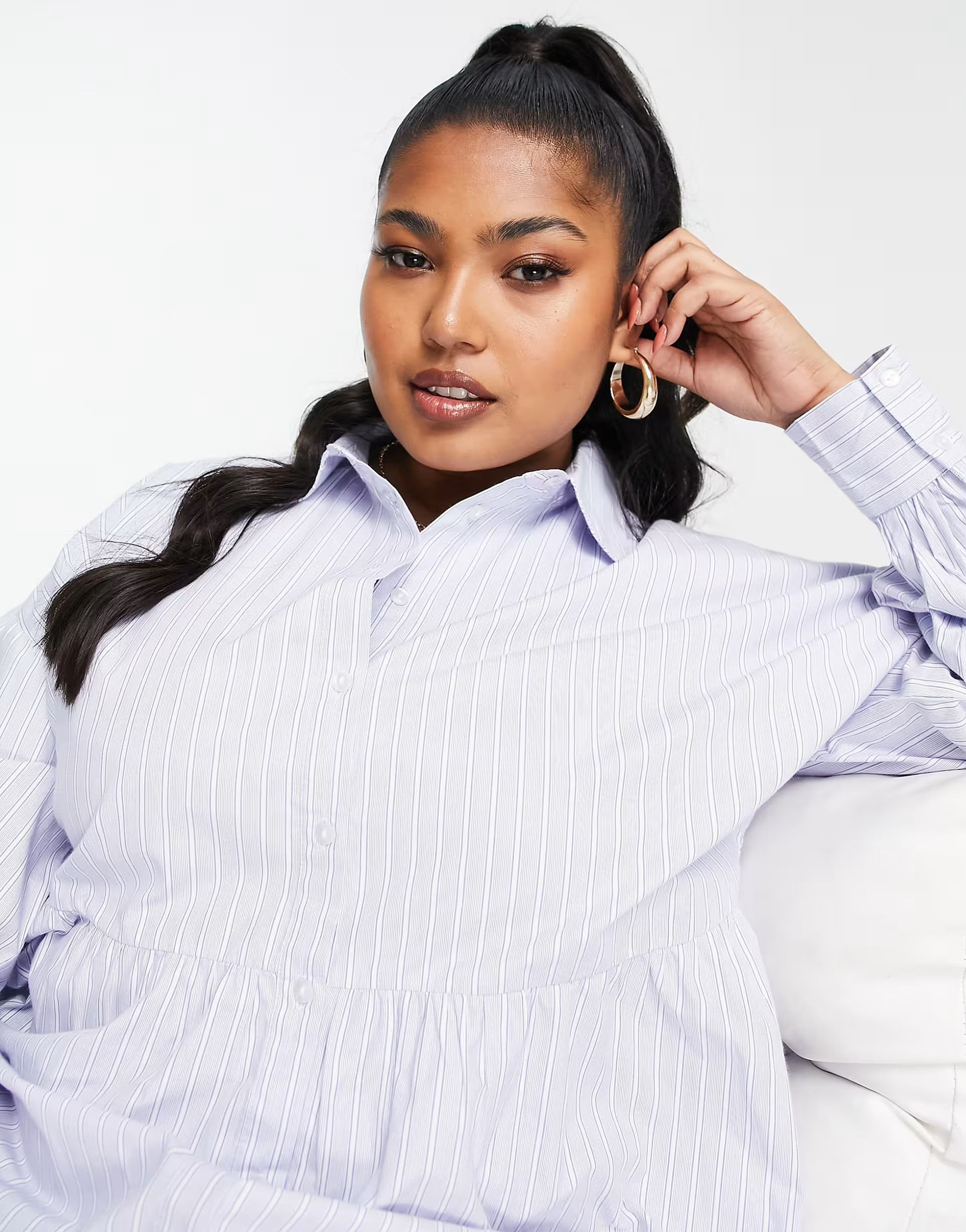 Simply Be stripe smock shirt dress in blue | ASOS (Global)