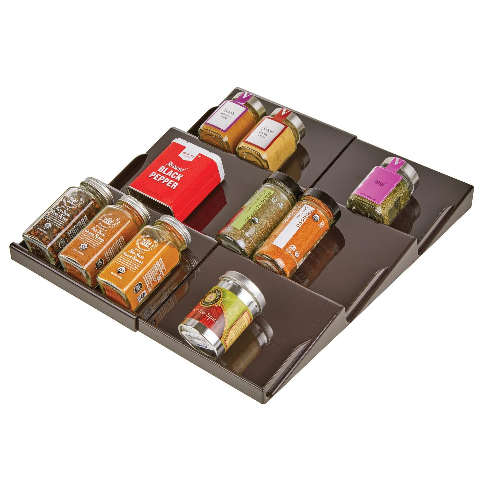 mDesign Expandable Plastic Spice Rack Kitchen Drawer Organizer, 3 Tiers - Bronze | Walmart (US)