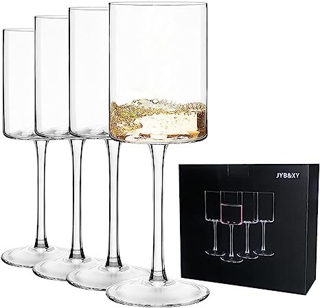 Amazon.com | Red or White wine glasses 15oz Hand Blown Premium Crystal square wine glass set of 4... | Amazon (US)