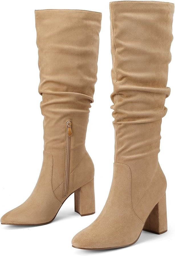 Eteridrey Knee High Boots Womens Chunky Heels Side Zipper Slouchy Boots Comfortable Faux Suede Ri... | Amazon (US)
