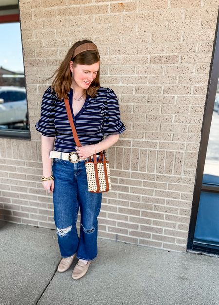 Stripe tshirt, spring outfit, spring look, 