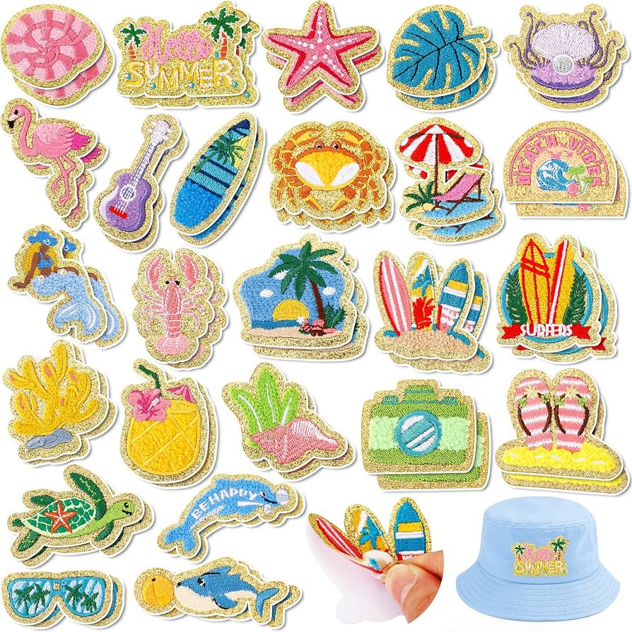 50 Pcs Hello Summer Patches Ocean Patches Self Adhesive Hawaii Beach Patch,Embroidered Cute Coast... | Amazon (US)
