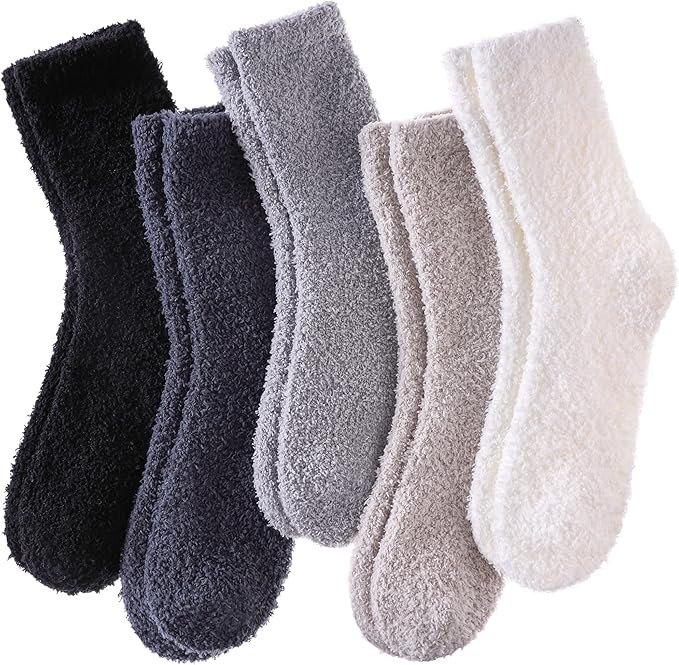 LINEMIN Womens Fuzzy Socks Cozy Fluffy Winter Warm Slipper Socks Microfiber Soft Home Sleeping So... | Amazon (US)