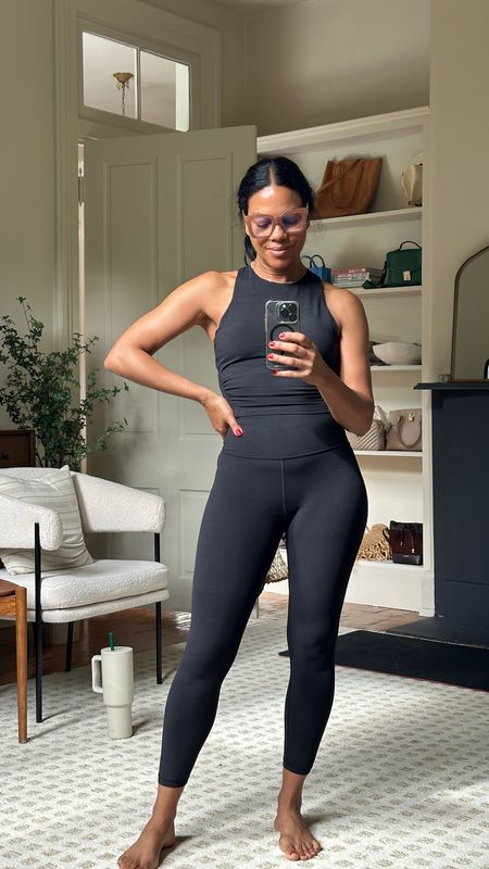 Loving this new workout set from Athleta. Sometimes you just need an all black outfit! So comfy, stretchy, twist detail straps, and Passes the see through test! 

#LTKStyleTip #LTKOver40 #LTKFitness