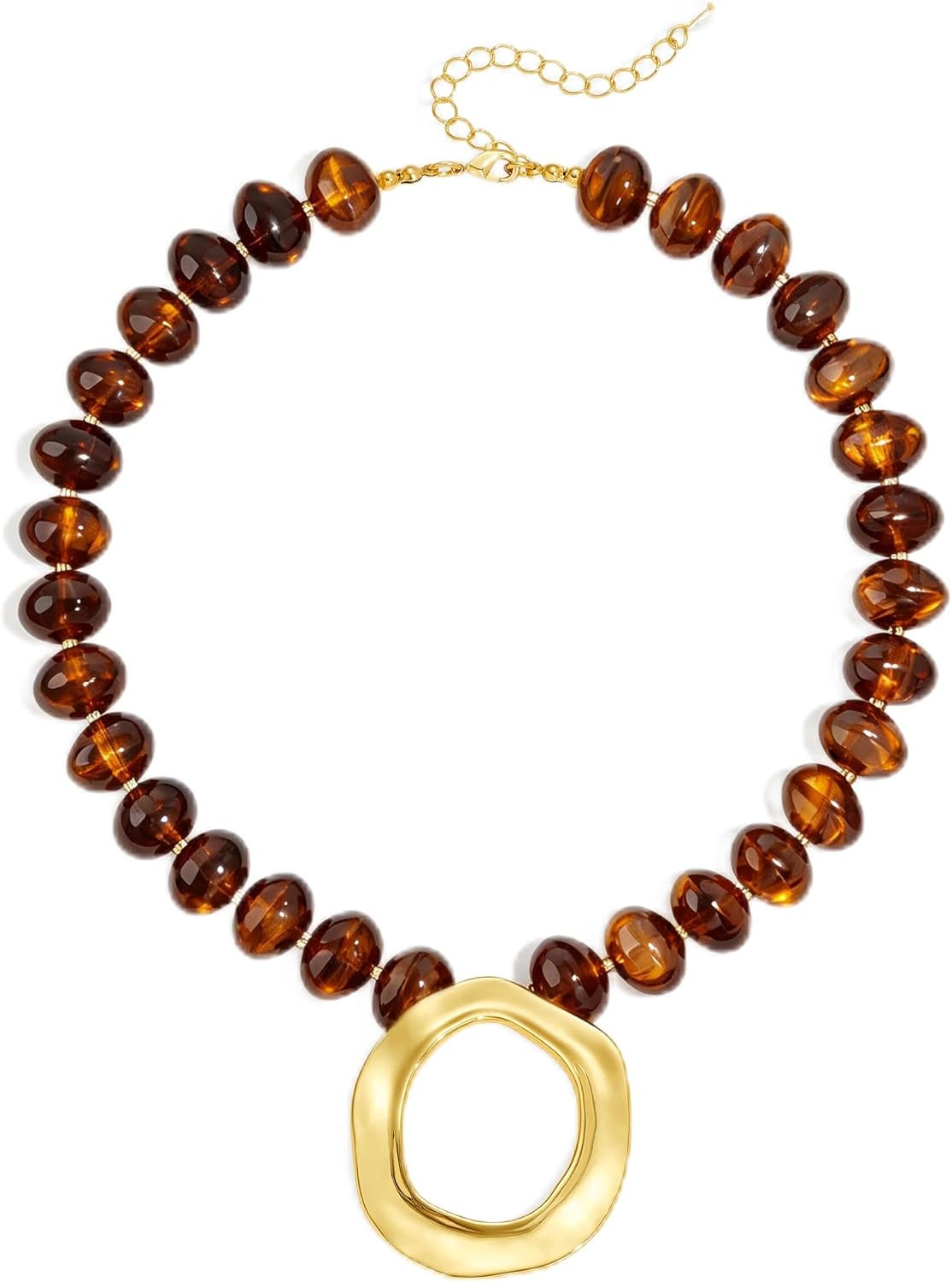 YUJIE Boho Chunky Pendant Necklace for Women, Statement Hollow Gold Circle Pendant, Cream Ivory Resin Bead Choker, Coastal Summer Beach Jewelry | Amazon (US)