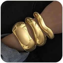 BROCC 3PCS Chunky Gold Bangle Bracelets for Women Trendy Wide Wrist Stackable Bangles Set Open Hi... | Amazon (US)