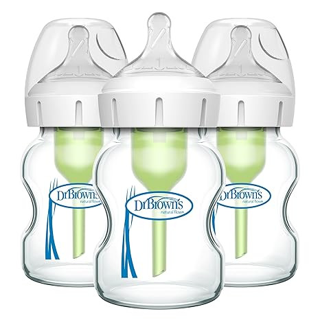 Dr. Brown's Natural Flow Anti-Colic Options+ Wide-Neck Glass Baby Bottles 5 oz/150 mL, with Level... | Amazon (US)