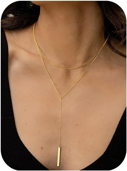 Yoosteel Long Lariat Necklace for Women - Dainty Y-Shaped Necklaces 14K-Gold-Plated Drop Chain Si... | Amazon (US)