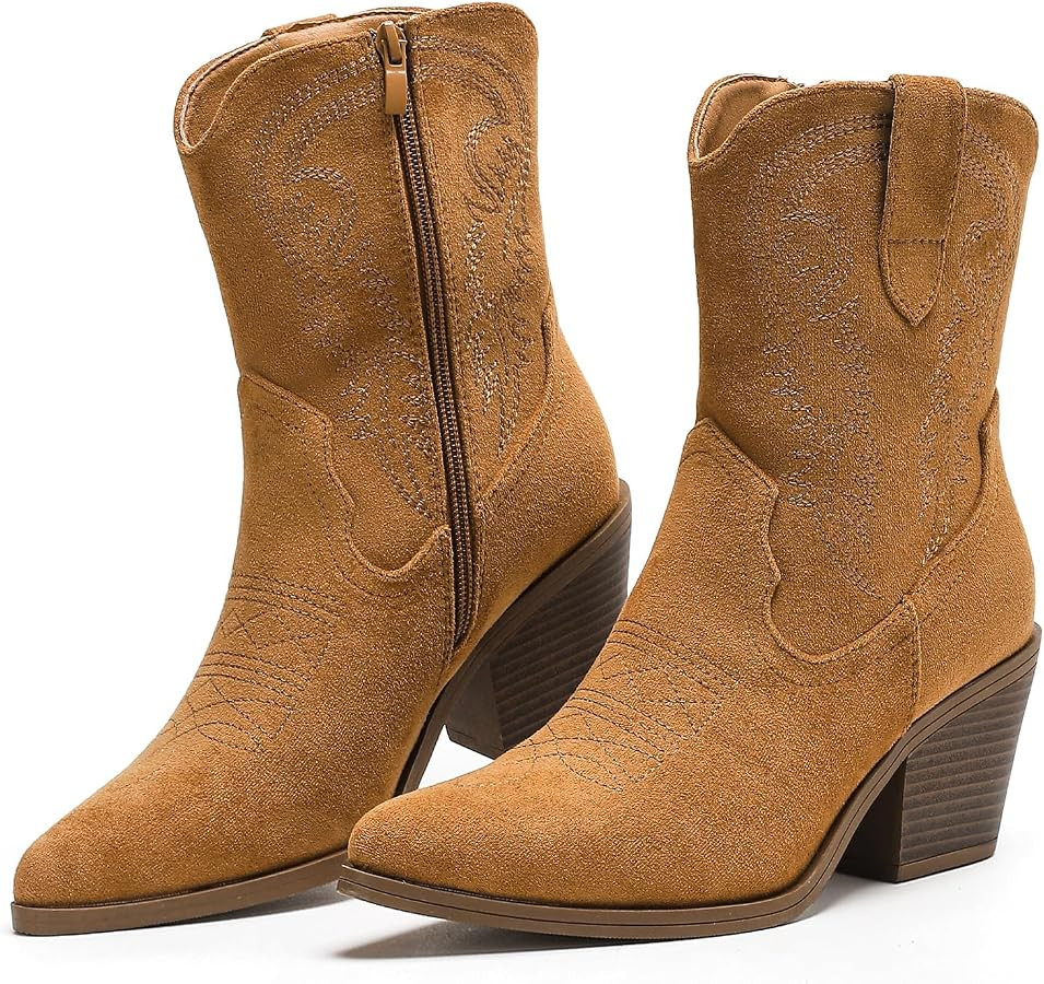 Putu Cowboy Ankle Boots for Women Western Booties with Embroidery Detail | Amazon (US)