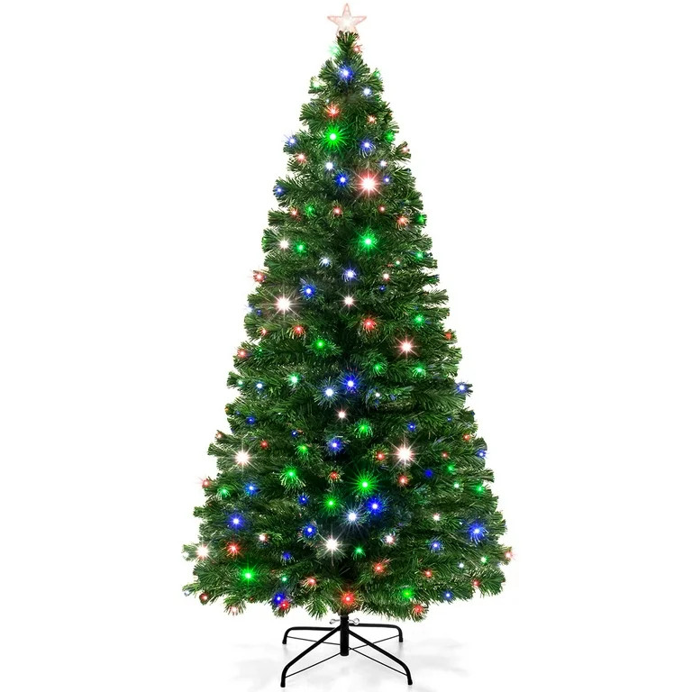 Best Choice Products 6ft Pre-Lit Fiber Optic Artificial Pine Christmas Tree w/ 230 Multicolored L... | Walmart (US)