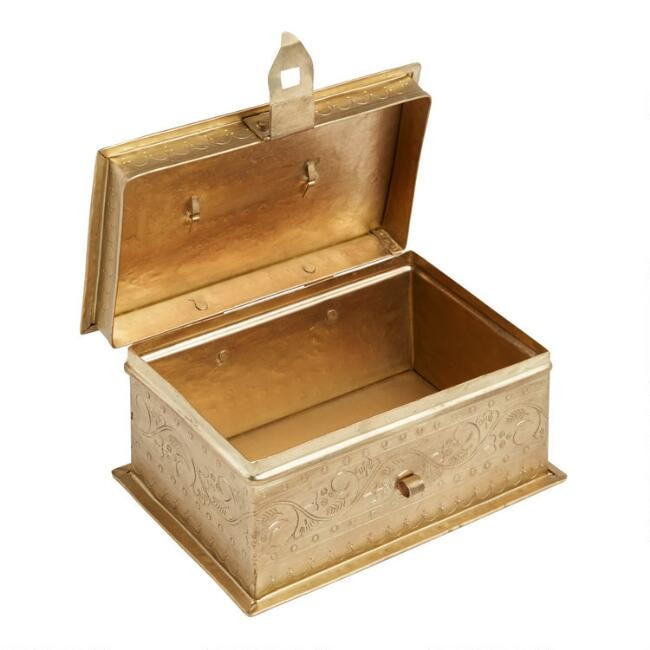 Small Antique Gold Trinket Box with Handle | World Market