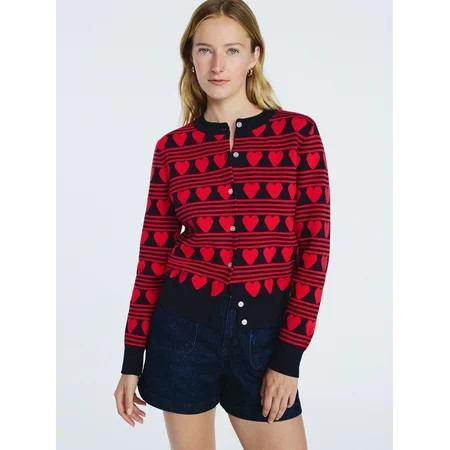 Free Assembly Women's and Women's Plus Classic Heart Print Cardigan Sweater, Lightweight, Sizes XS-4X | Walmart (US)