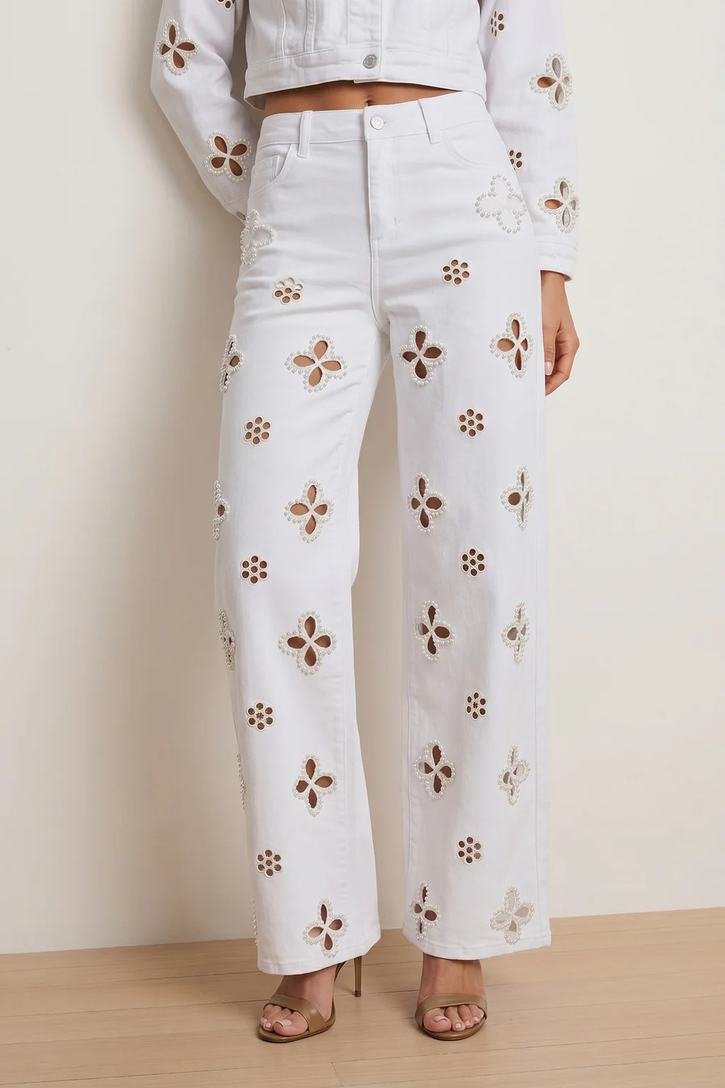 Kaia Pearl High Rise Jean - White | The Noli Shop