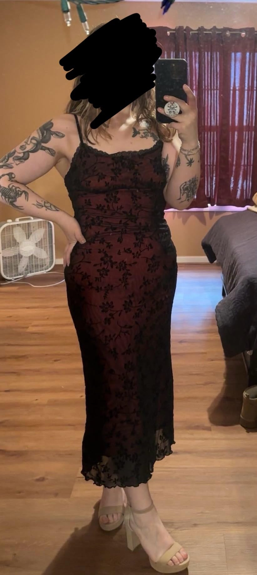 Verdusa Women's Floral Print Mesh Lettuce Trim Sleeveless Bodycon Long Cami Dress | Amazon (US)