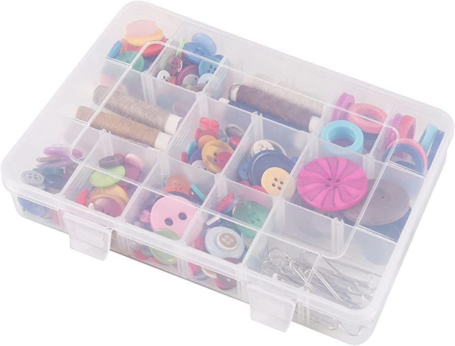 18 Grids Plastic Organizer Box with Dividers, Exptolii Clear Compartment Container Storage for Be... | Amazon (US)