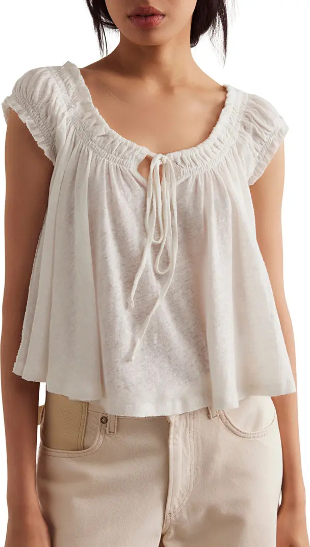 Dahlia Tie Front Linen & Cotton T-Shirt | Nordstrom